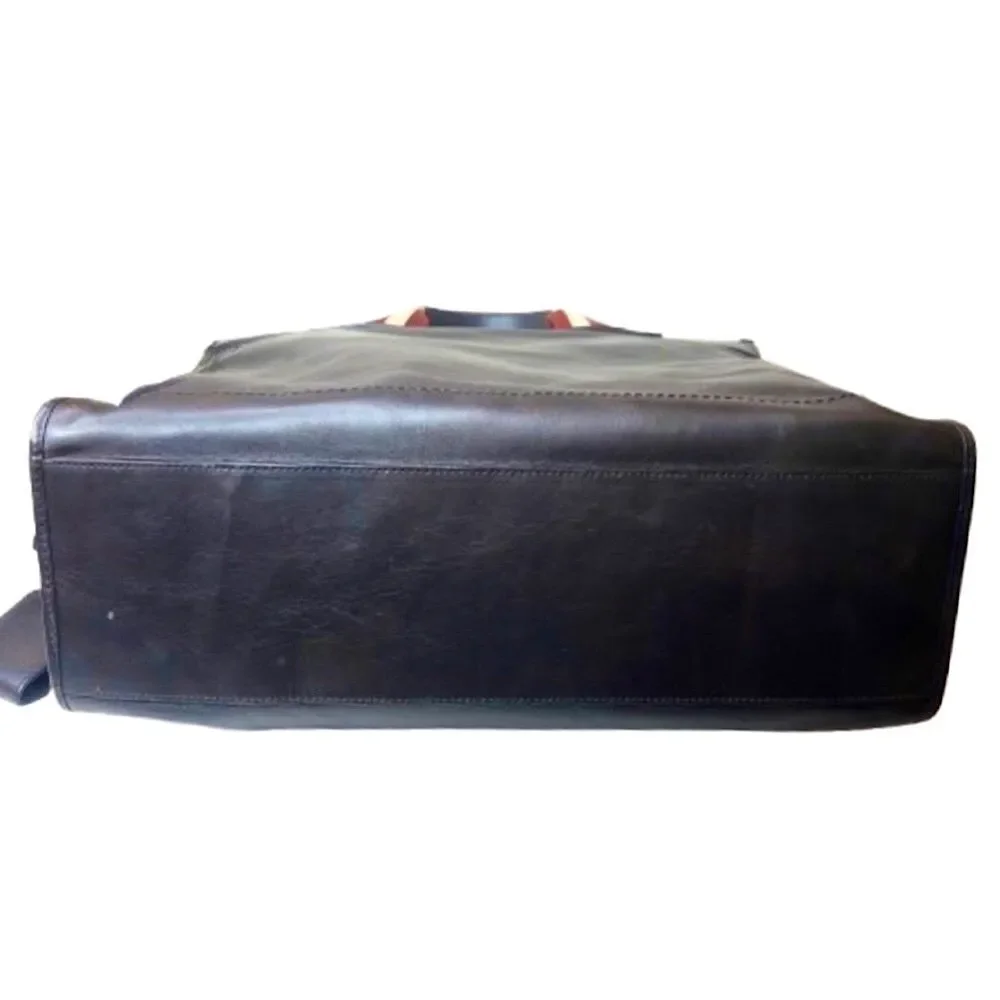 BALLY Brown Leather Trainspotting Work Bag Red Stripe Adjustable Shoulder Strap - Picture 7 of 16